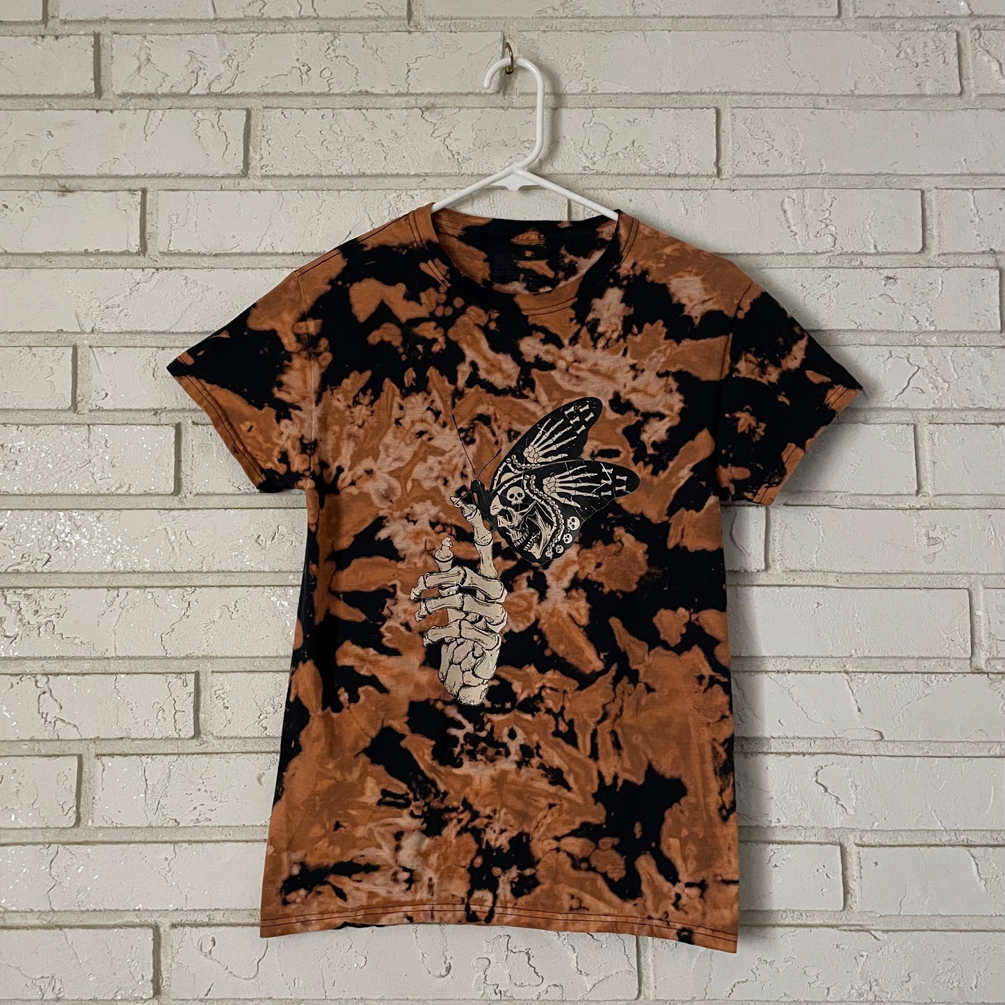 Skeleton Butterfly Reverse Dyed Graphic Tee - Size Small