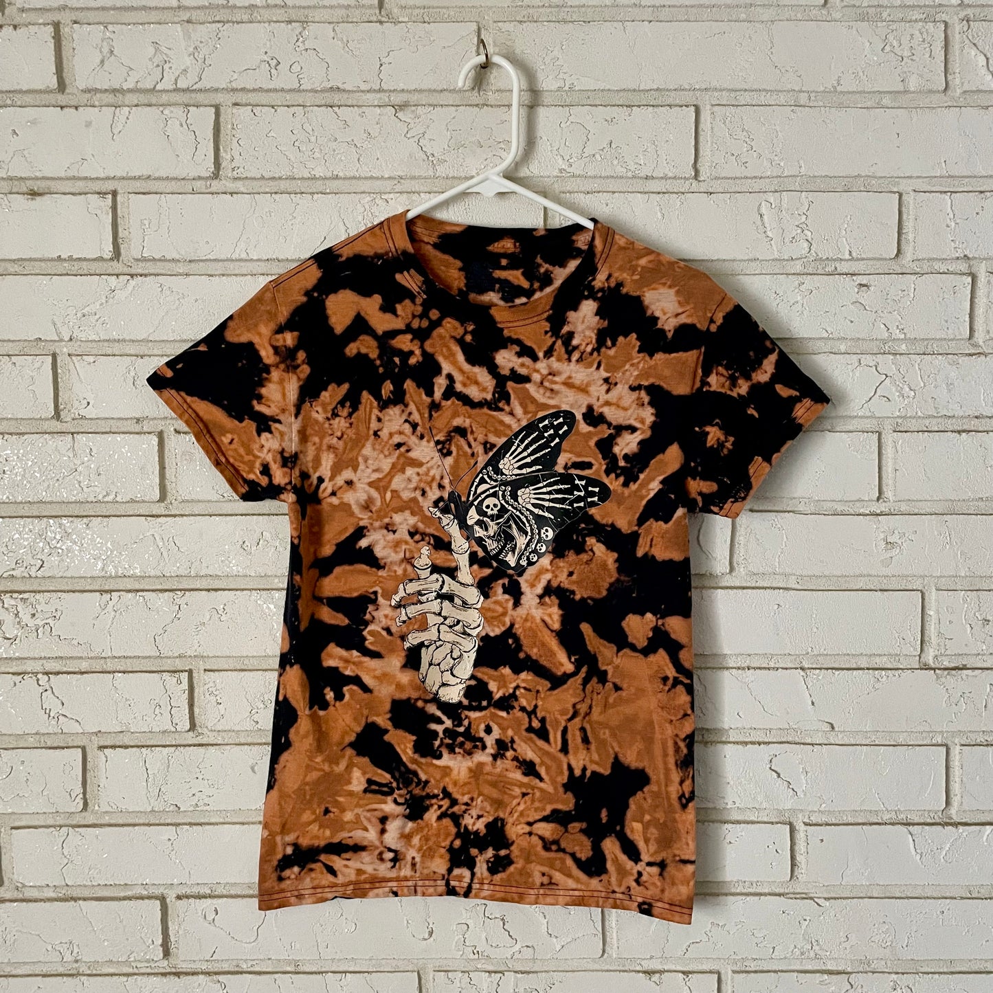 Skeleton Butterfly Reverse Dyed Graphic Tee - Size Small