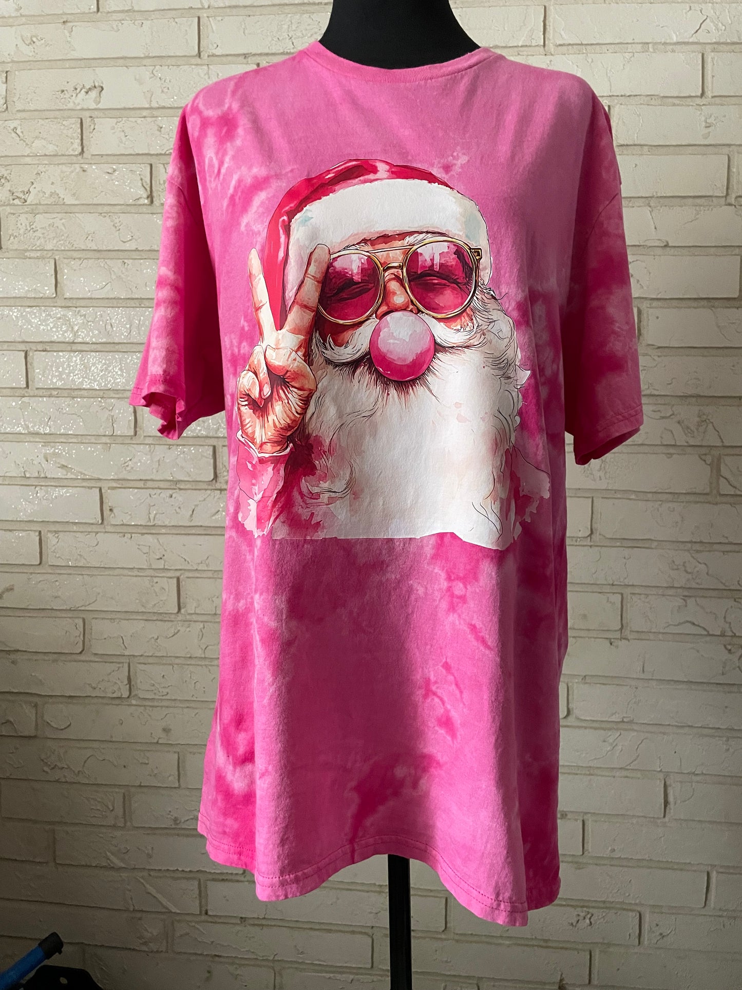 Bubblegum Peace Santa Tie-Dye Graphic Tee