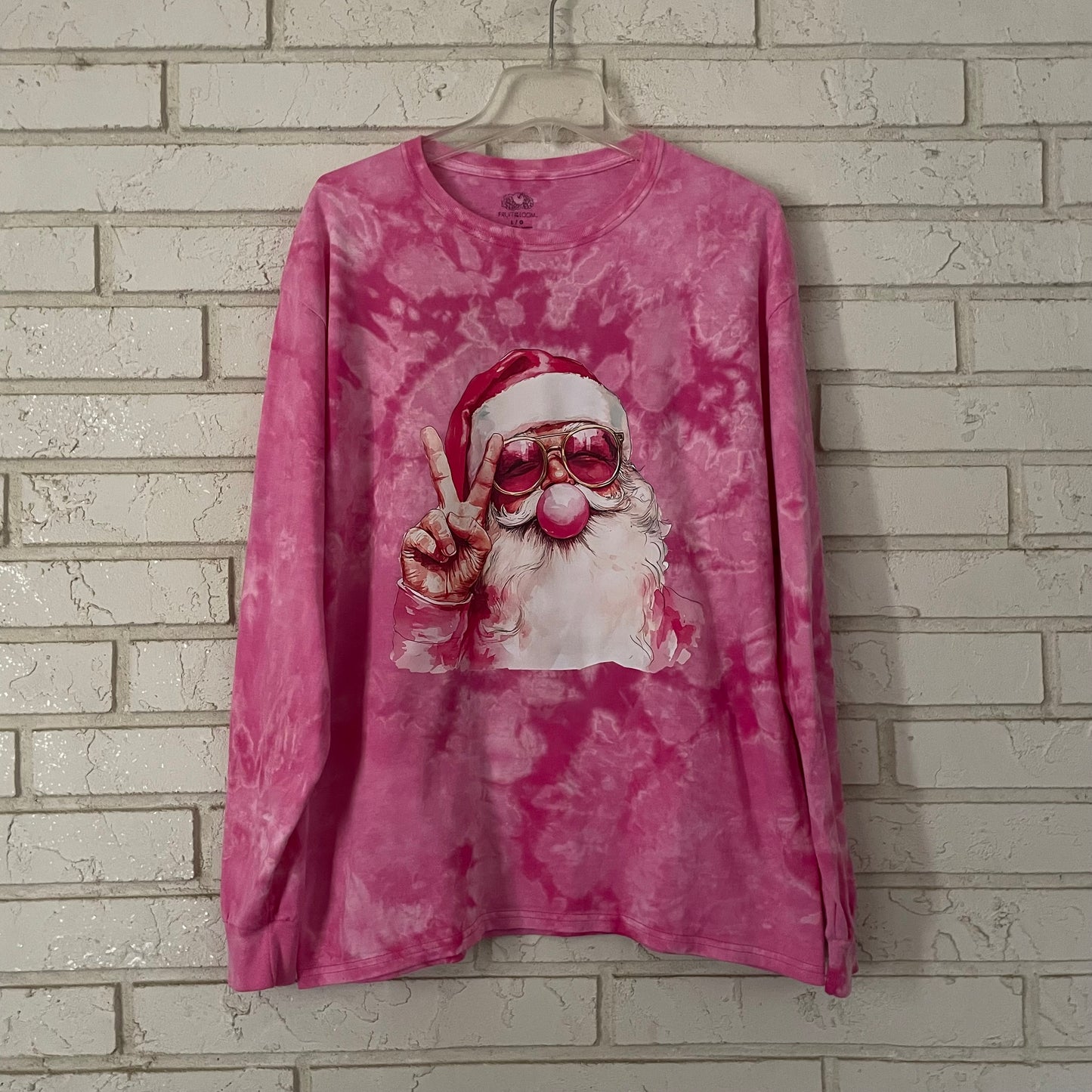 Bubblegum Peace Santa Tie-Dye Graphic Long Sleeve Tee