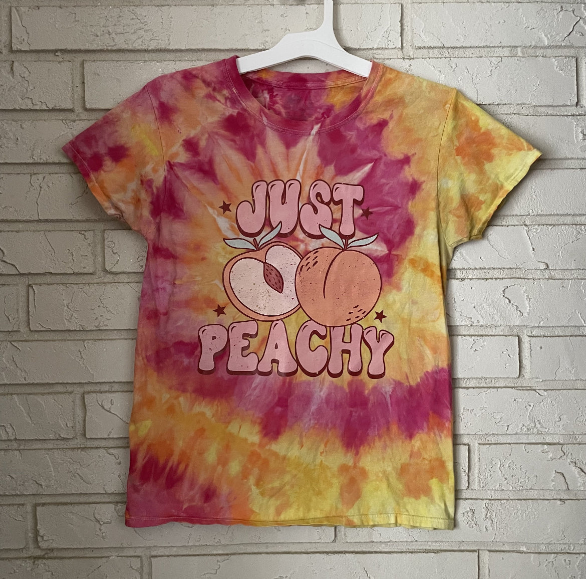 Tie-Dye Graphic Tee - “Just Peachy” - Size Adult Small