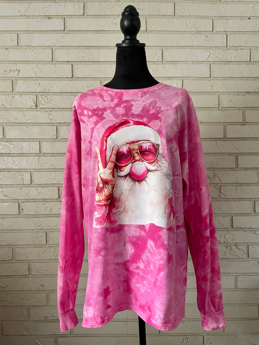 Bubblegum Peace Santa Tie-Dye Graphic Long Sleeve Tee